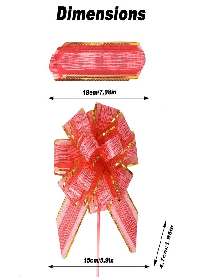 CHANGZHONG 4pcs Red Striped Pull Bow Ribbon for Flowers Christmas Wedding Gift Basket Valentine's Day Gift Packaging Accessories Holiday Decorations Gift Packaging Accessories Baby Shower Pull Bows - Image 2